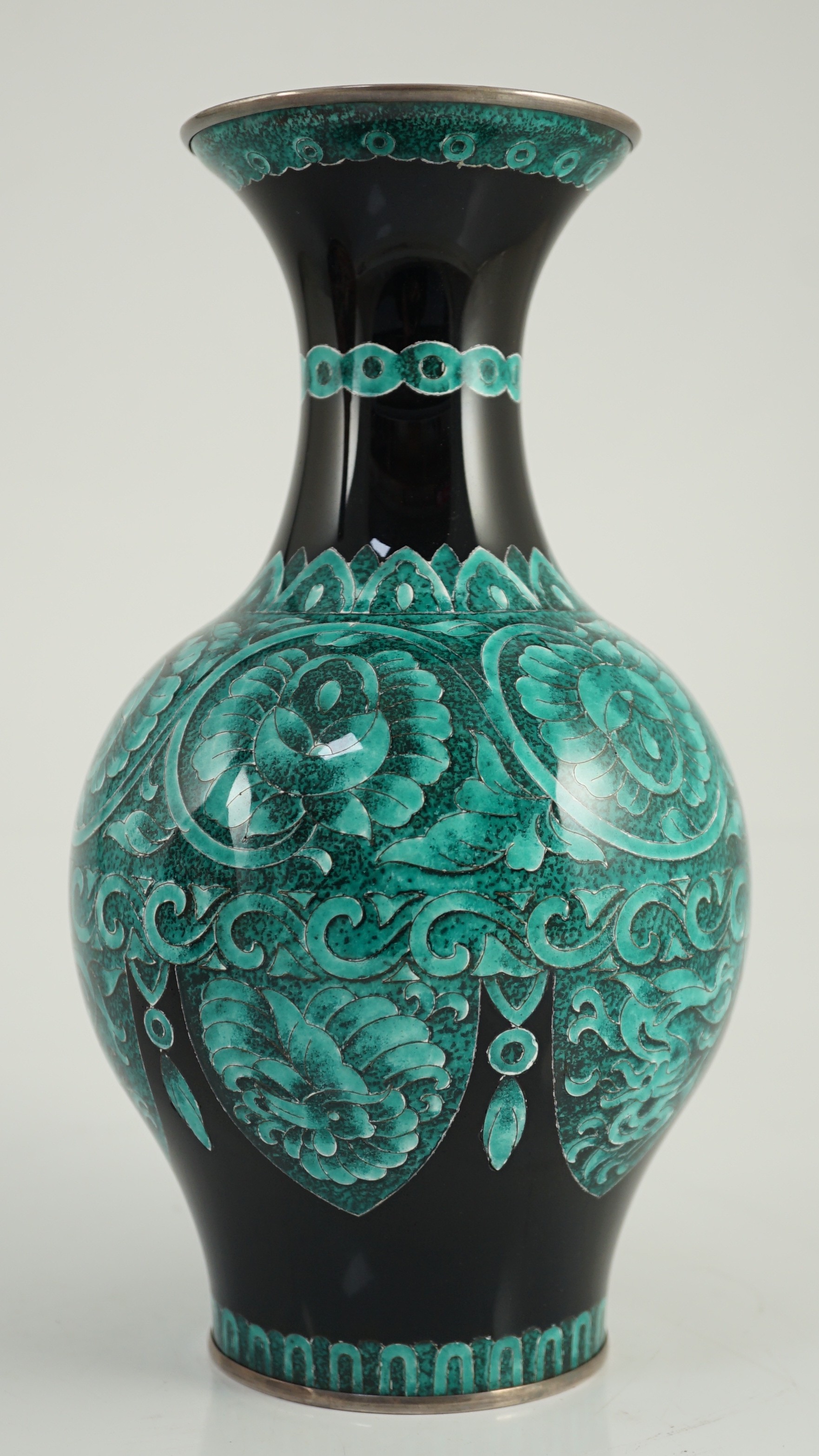 A Japanese silver wire cloisonné enamel vase, by Ota Hiroaki, c.1950s